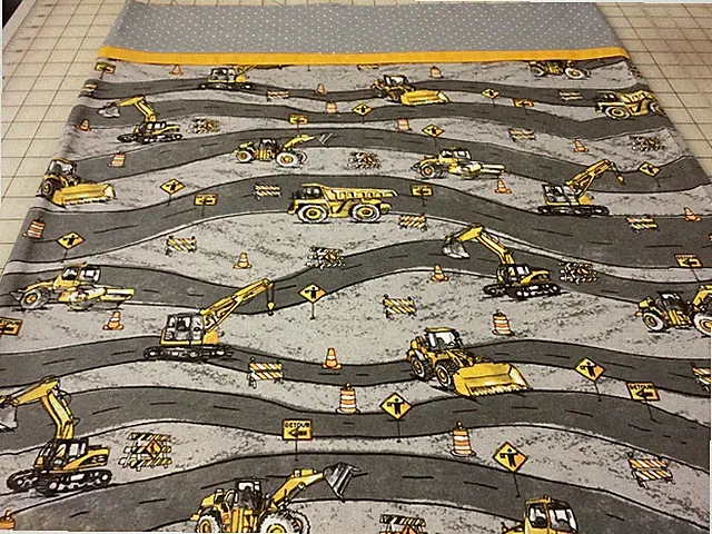 1 Flannel Pillowcase Grey Big Trucks 20" x 31" Handmade Yellow Accent Band