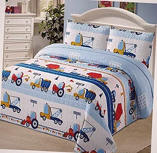 2pc Bedspread Coverlet Quilt Set for Boys Construction Work Road Trucks Twin