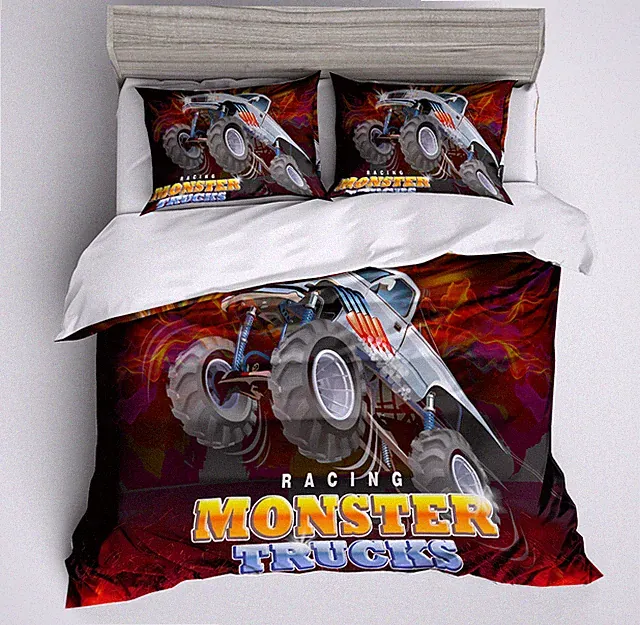 3D Monster Truck Cartoon Kids Red Quilt Cover Set Bedding Sets Pillowcases 64