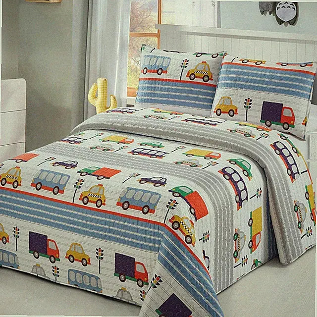 3Pc Full/Queen Size Quilt Bedspread Kids/Teens Boys Transportaions Cars Trucks B