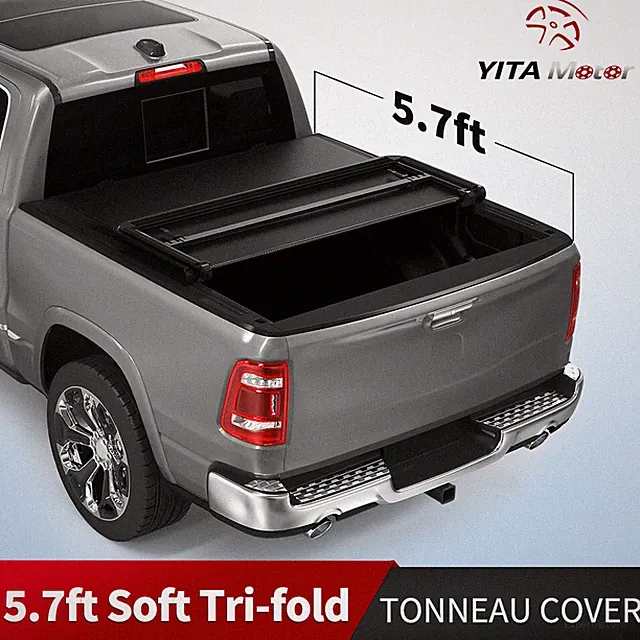 5.7FT 68" Tri-fold Tonneau Cover For 2009-2026 Dodge Ram 1500 Truck Bed w/ Lamp