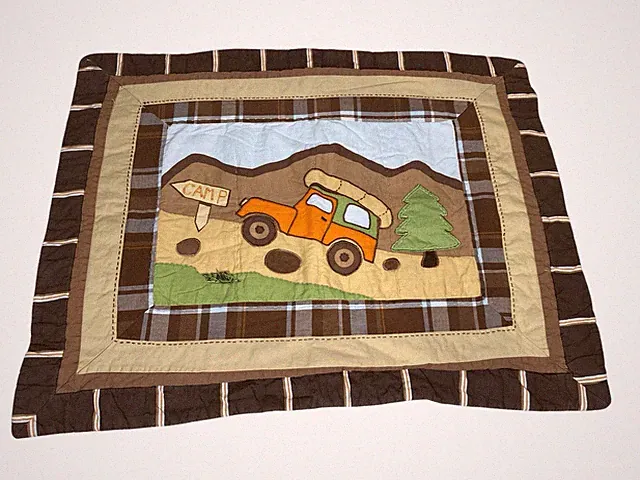 Camping Truck Nursery Pillowcase Brown Plaid Kids Bedding Cabin Theme Rustic
