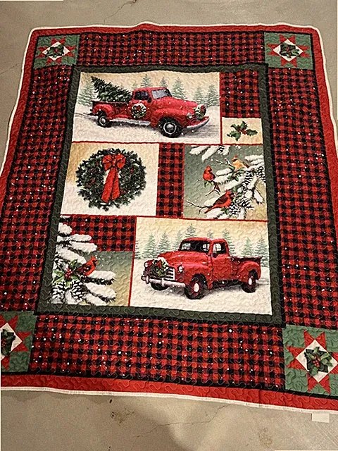 Collections Etc Woodland Truck Patchwork Style Holiday Throw Blanket NEW