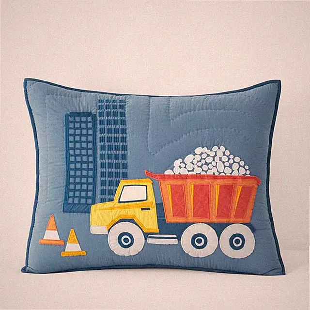 Company Kids Construction Trucks Blue Multi Cotton Standard Sham