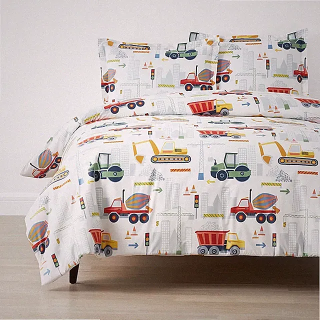 Company Kids Construction Trucks Classic Cool Organic Cotton Percale Duvet Cover
