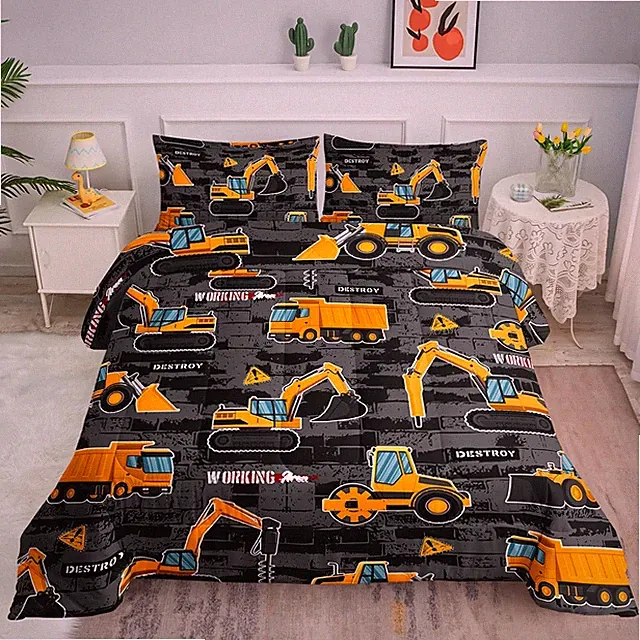 Construction Comforter Set Bedding Set 1 Comforter 2 Pillowcases Grey Twin