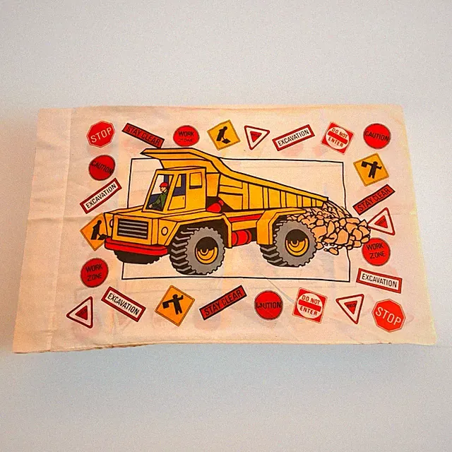 Construction Truck Pillowcase Kids Work Zone Dump Truck Excavator