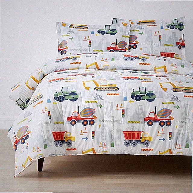 Construction Trucks Classic Cool Organic Cotton Percale Comforter Set - White...