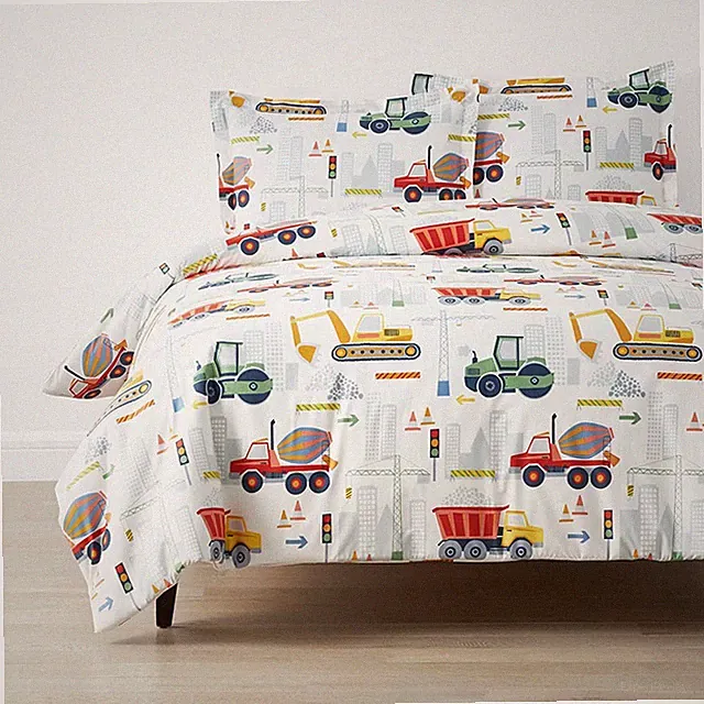 Construction Trucks Classic Cool Organic Cotton Percale Duvet Cover Set|5941
