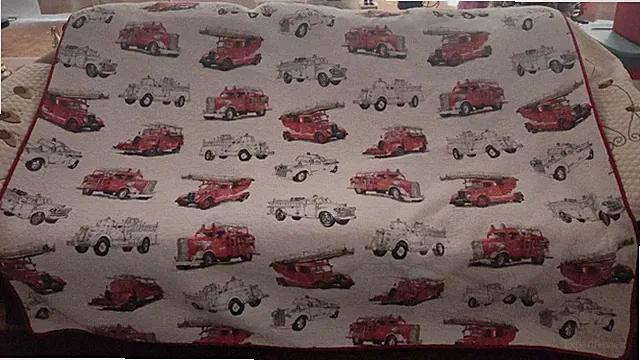 Fire Truck Quilt, White, Plaid Double Sided