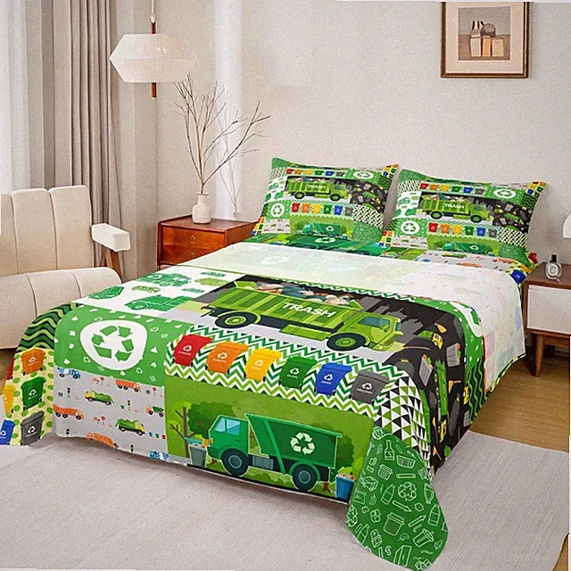 Garbage Truck Fitted Sheet Set Full Size 4 Pcs,Boys Teens Kids Colorful Trash...