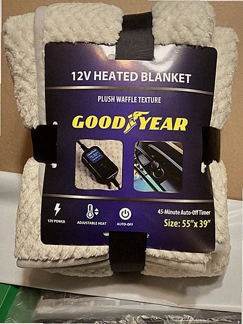 Good Year Plush 12 Volt Heated Blanket for Car Truck SUV RV Travel 55" x 39"