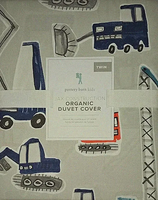 Jax Construction Pottery Barn Kid Organic Duvet Cover TWIN Tractor Excavator NEW