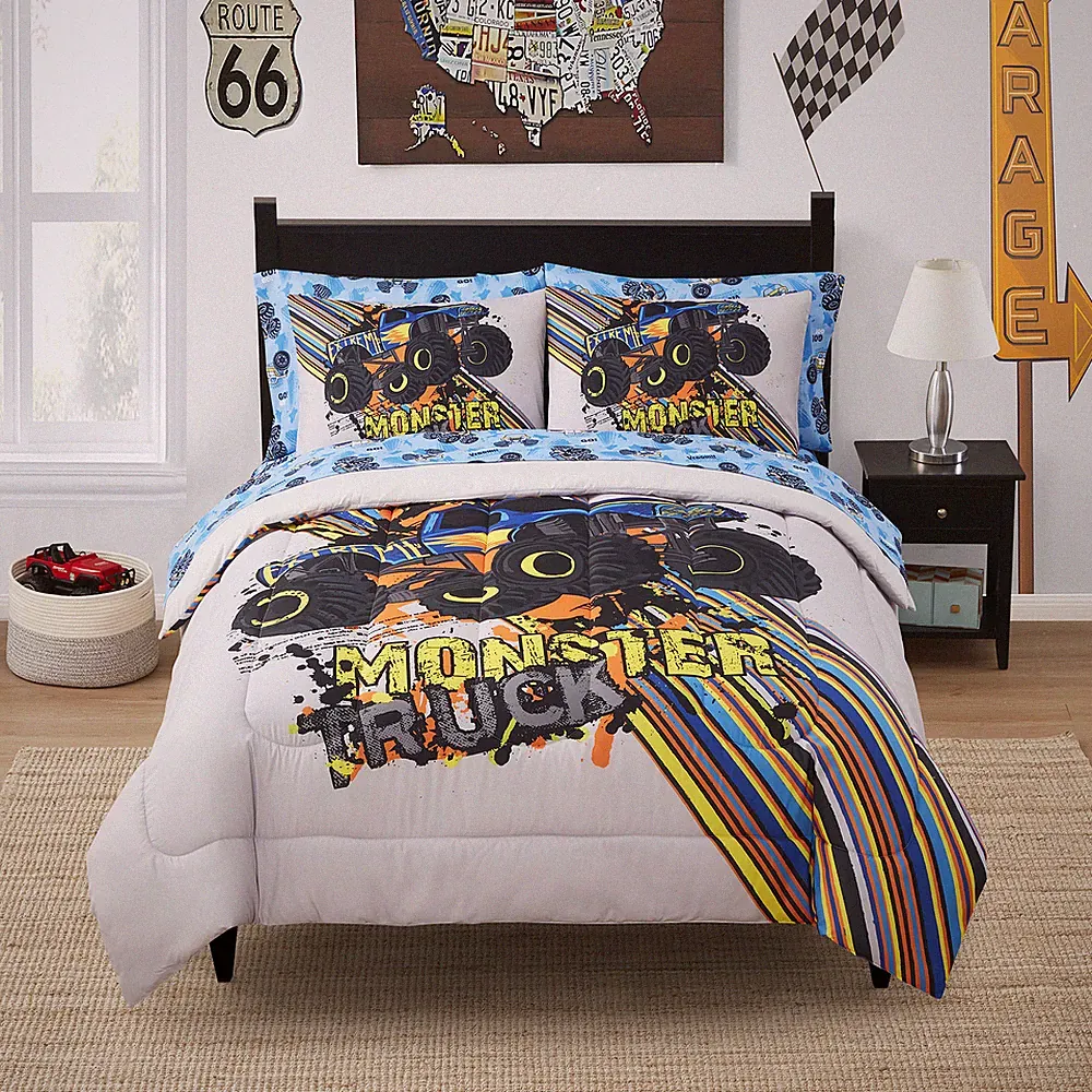 Kids Monster Truck Bed in a Bag Comforter, Sham & Sheet Set
