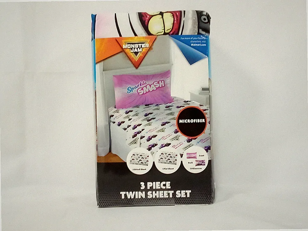 Monster Jam Sparkle Smash 3-Piece Twin Sheet Set Microfiber Kids Bedding NEW...