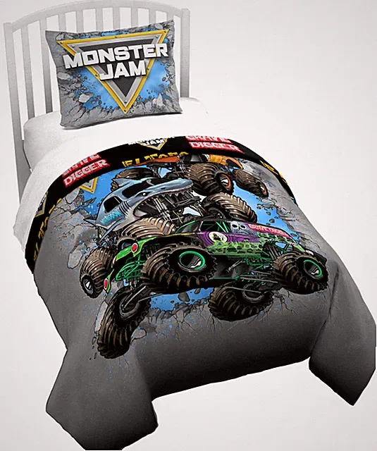 Monster Jam Twin Duvet Cover Set: Cozy Bedding for Little Monsters (No Insert)