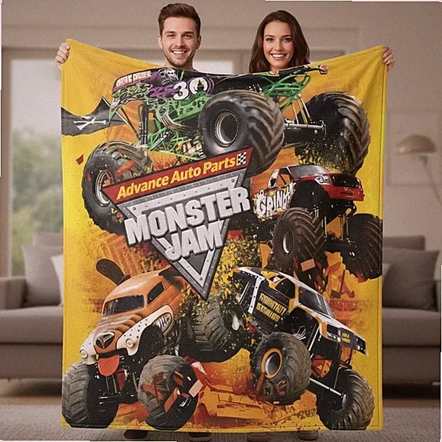Monster Truck Off Road Racing Inspired Flannel Blanket Cozy Throw