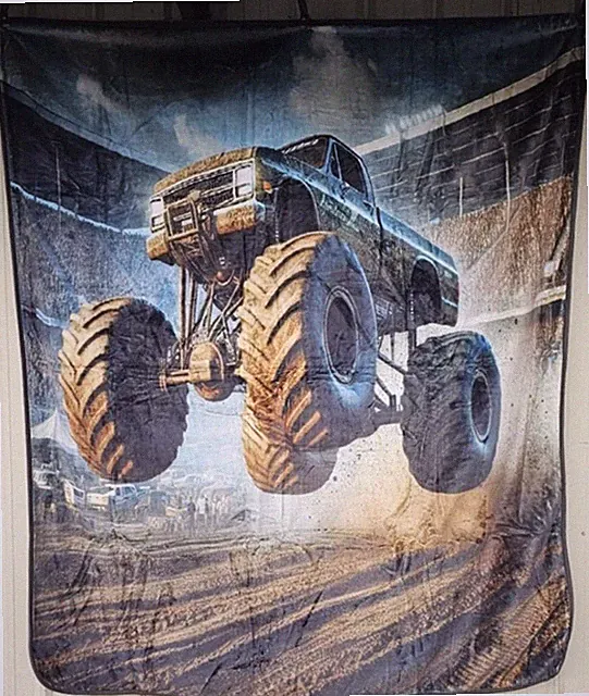 MONSTER TRUCK RACING RACE STADIUM OUTDOOR QUEEN SIZE BLANKET BEDSPREAD