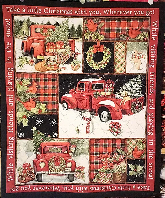 New Handmade & Hand Quilted "Red Truck" Christmas Lap Blanket