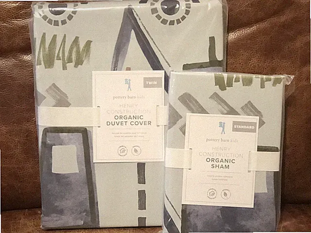 NEW Pottery Barn Kids Henry Construction Organic Twin Duvet Cover & Sham, Trucks
