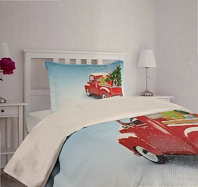 NIP Twin Bedspread Set Ambesonne Christmas Coverlet Classic Red Truck [T58]