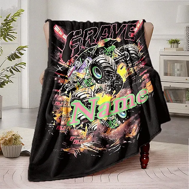 Personalized Monster Truck Racing Bedspread - Custom NameText Monster Truck &