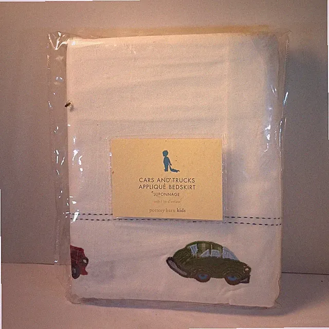 Pottery Barn Kids Cars Trucks Applique Crib Bed Skirt 11" Drop 100% Cotton