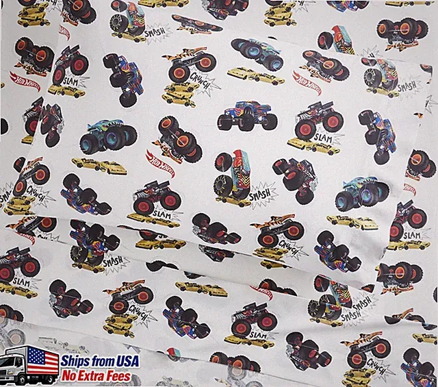 Pottery Barn Kids Hot Wheels Monster Trucks Organic Cotton Sheet Set