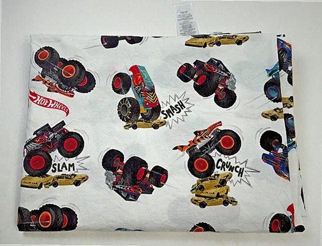 Pottery Barn Kids Hot Wheels Monster Trucks Twin Flat Sheet 100% Organic Cotton