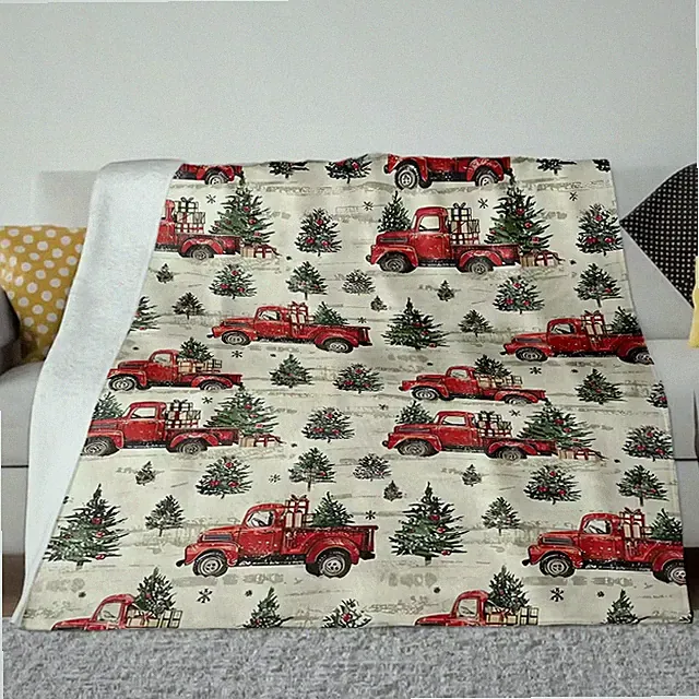 Rustic Vintage Red Truck Christmas Throw Blanket – Farmhouse Holiday Sofa & Bed