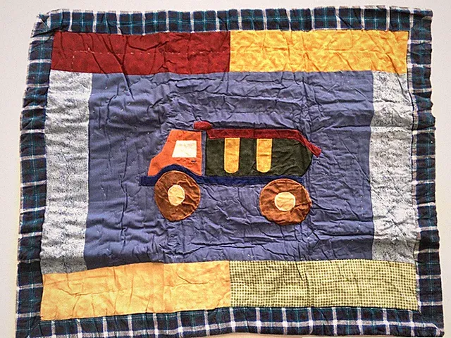 sham DUMP TRUCK standard ~ quilted applique Construction Zone boys NEW cotton