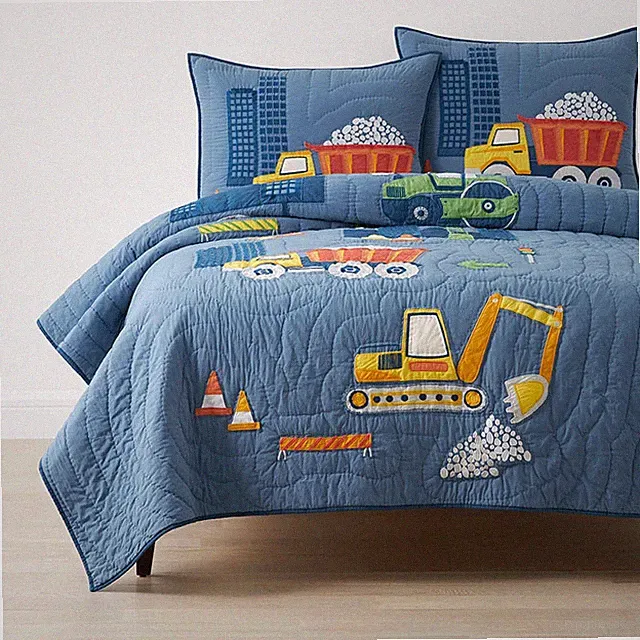 The Company Kids™ Store Construction Trucks Quilt - Blue , Full/Queen