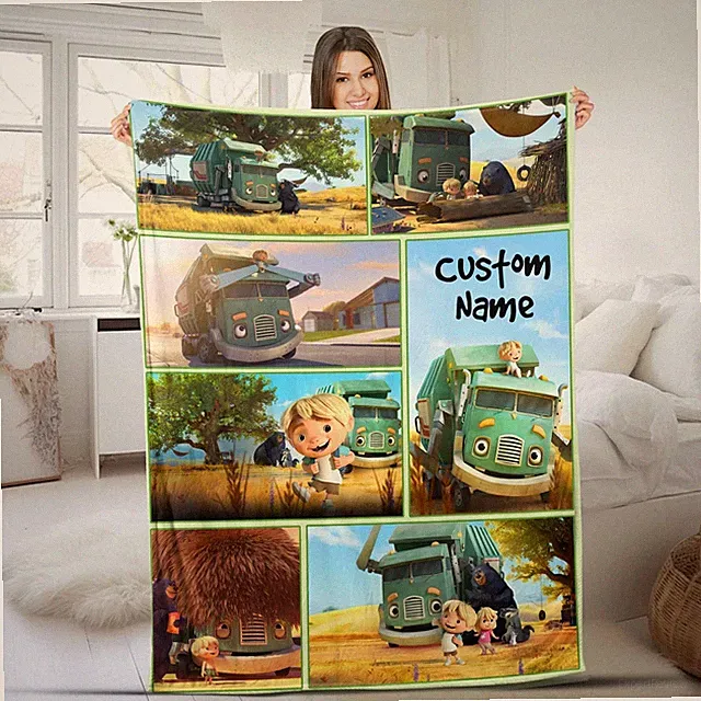 Trash Truck Blanket, Personalized Trash Truck Fleece Blanket