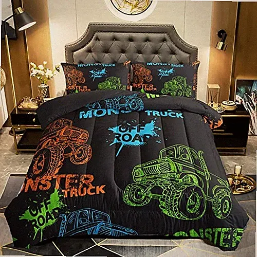 Truck Comforter Size,Black Truck Kids Comforter Set,Cars 3Pcs Twin Truck1