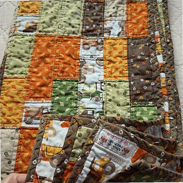Vintage Construction Trucks Baby Quilt 46x54 Handmade Toddler Throw 2017