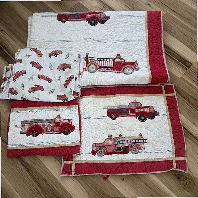 Vintage Pottery Barn Kids Fire Truck Quilt Bedding Set