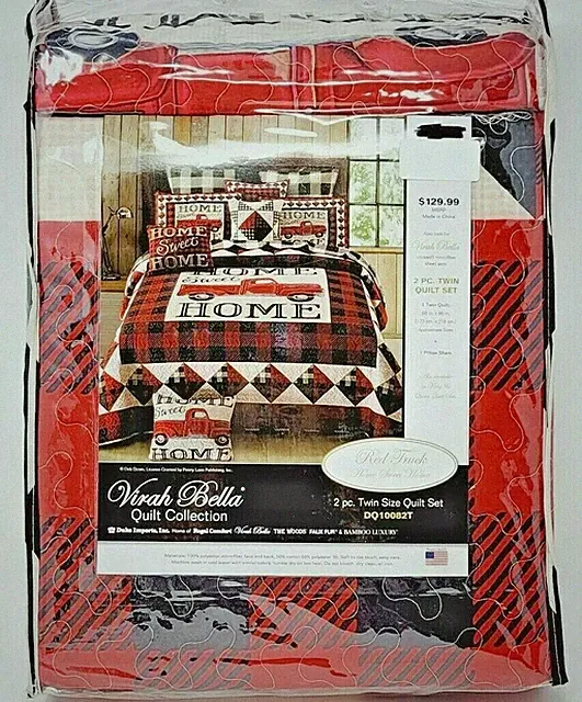 Virah Bella Quilt Home / Red Truck Collection - Twin Size Quilt 2pc Set DQ10082T