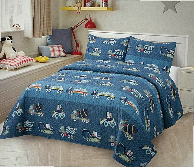 Zone Collection Bedspread Set /Teens Construction Vehicles Quilted Bedspread...